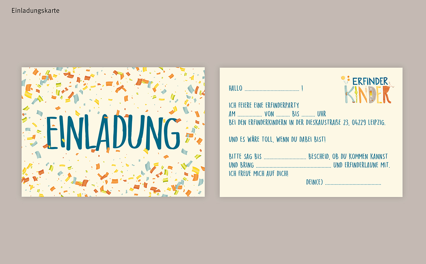 Invitation card for an Erfinderkinder party