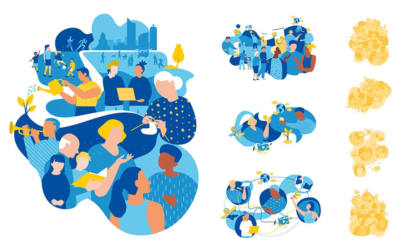 Übersicht der erstellten Key Visuals in diversen Größen, Formaten und Abwandlungen