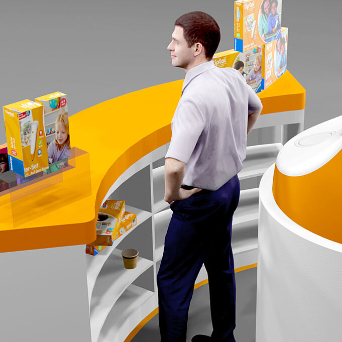 3D-Rendering der Messestandgestaltung: Tresen (Ansicht von hinten)