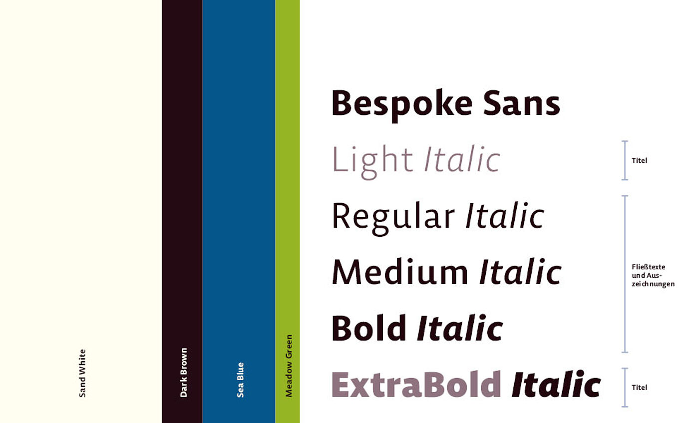 Farbkonzept und Schriftarten des Corporate Designs.