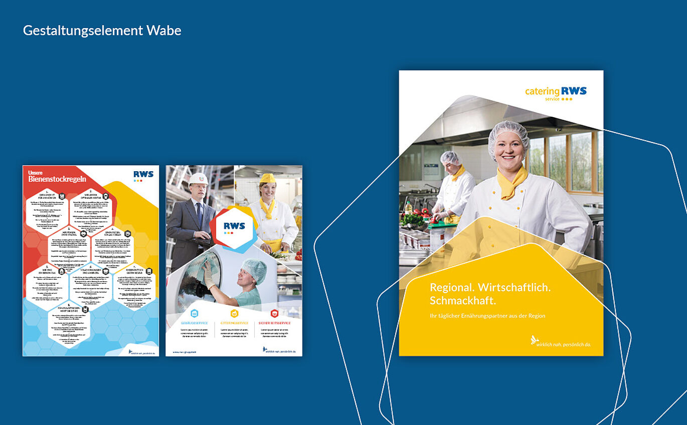 Brochure with new corporate design of RWS in triple graphic illustration