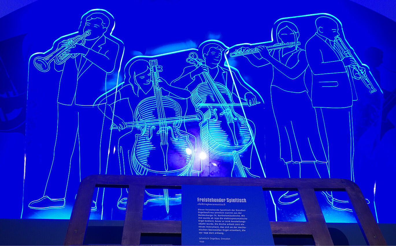Ausstellungsgestaltung mit Lichtanimationen - musizierendes Orchester