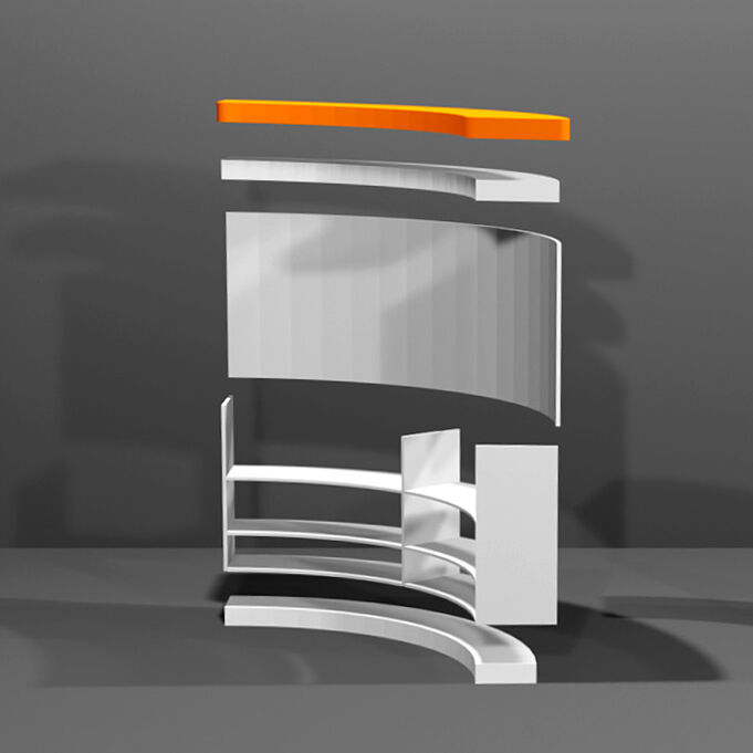 3D-Rendering der einzelnen Ebenen eines Messeregals