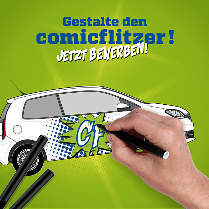 Digital car illustration in corporate design for the branding marketing of cityflitzer