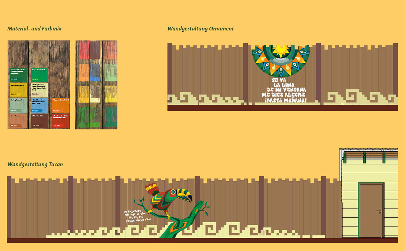 Fassadenmalerei und Murals Wandgestaltung der Erlebniswelt Südamerika im Zoo Leipzig als digitale Grafik