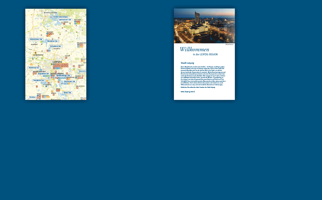 Komplexe Printprodukte ausklappbare Seiten in den touristischen Broschüren der Leipzig Tourismus und Marketing GmbH