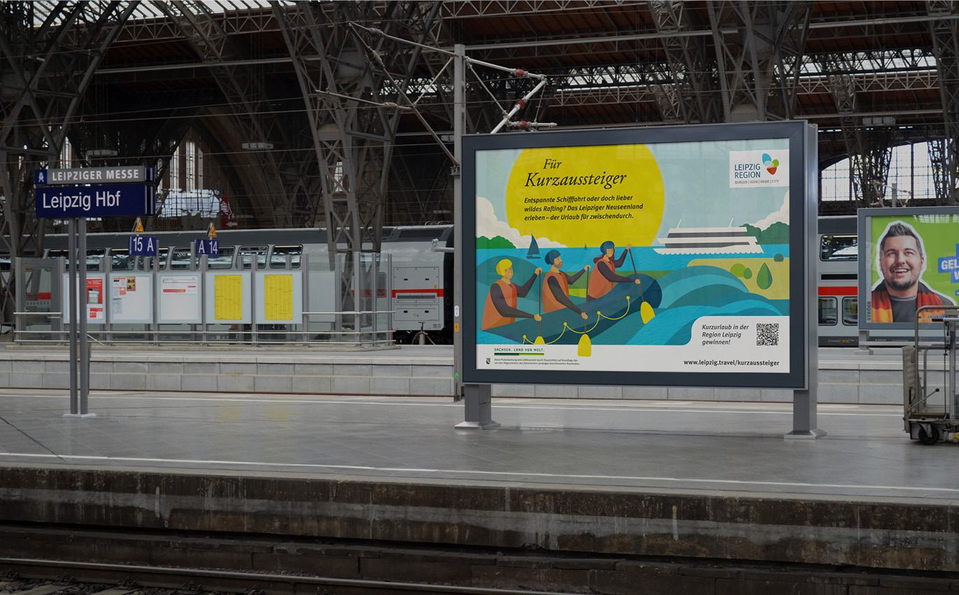 Bunter Hingucker 18/1 Großformatplakat der Out-of-Home Kampagne FÜR KURZAUSSTEIGER
