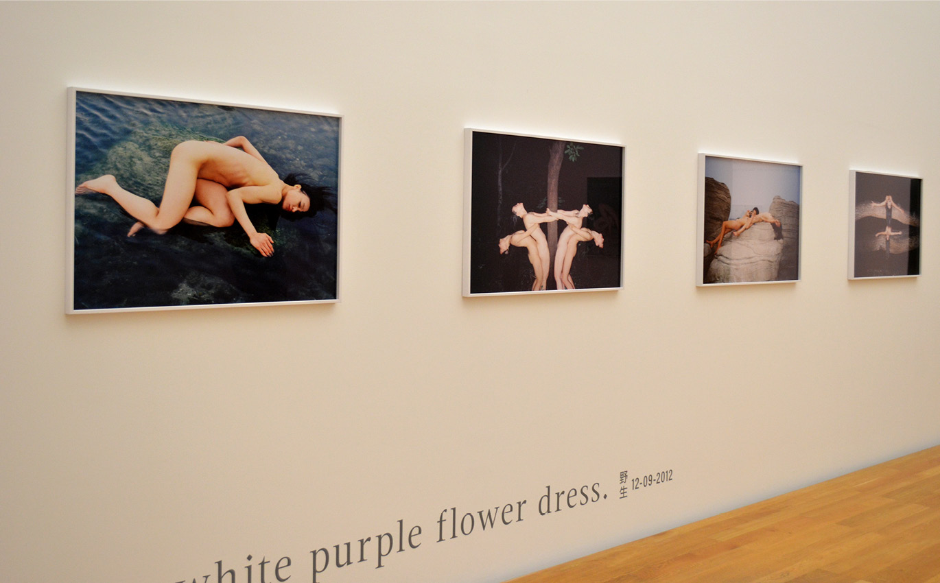 Zitate Exponate von Ren Hang als Teil des Ausstellungsdesigns