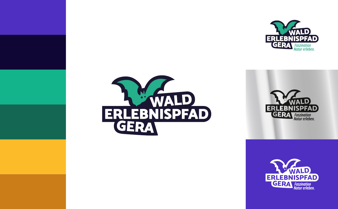 Farben und Logo, sowie Claim von Walderlebnispfad Gera