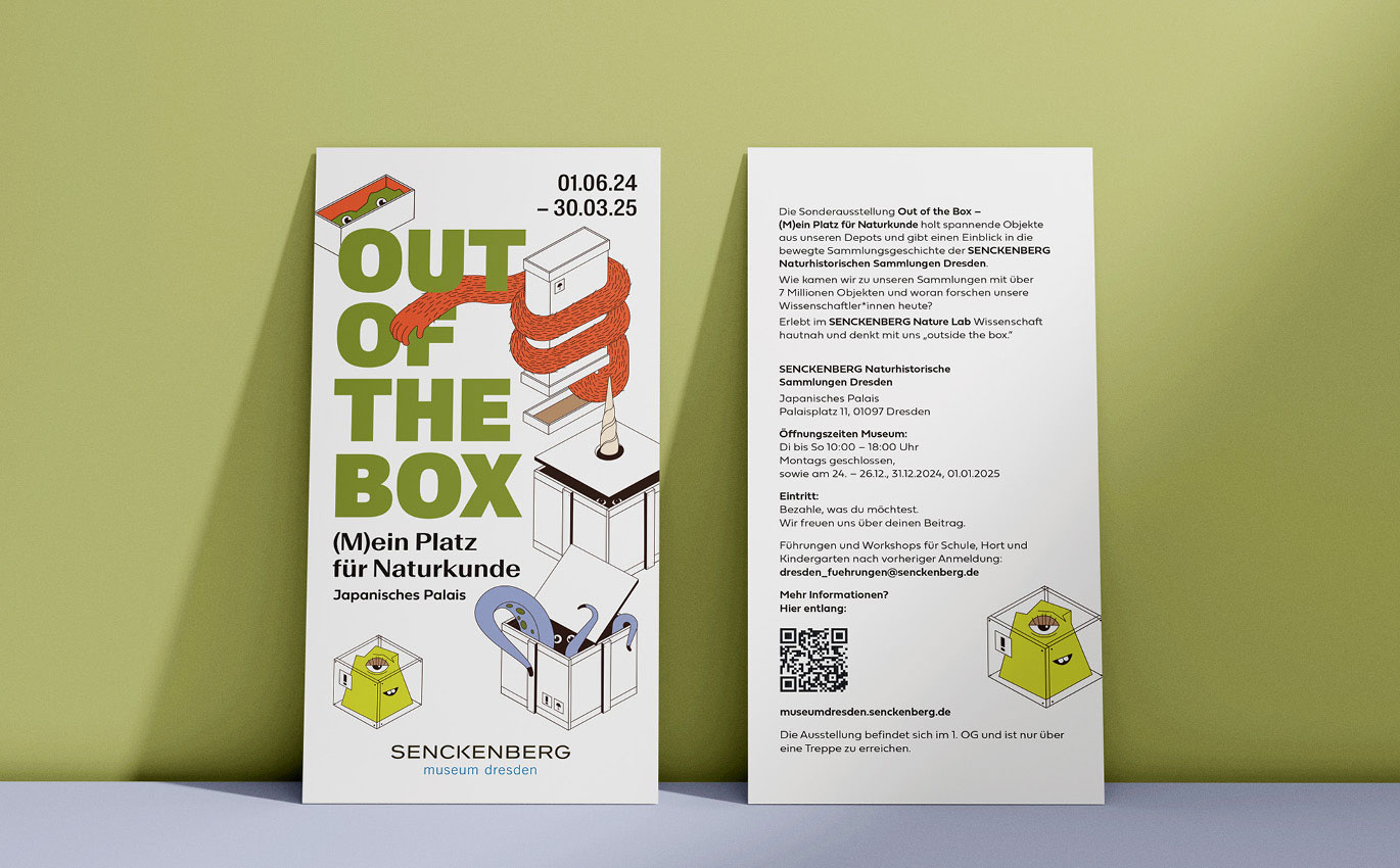 Mockup des Flyers zur Ausstellung 'OUT OF THE BO