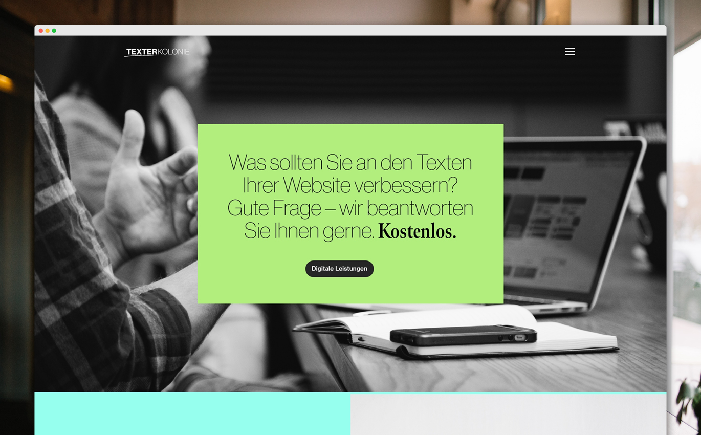 Screenshot of the new Texterkolonie website