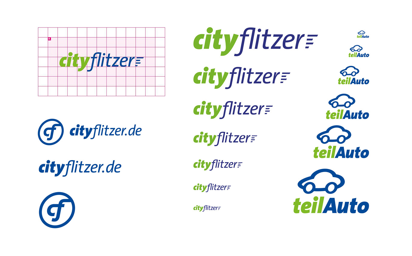 Logo in corporate design of teilAuto and cityflitzer as part of branding marketing