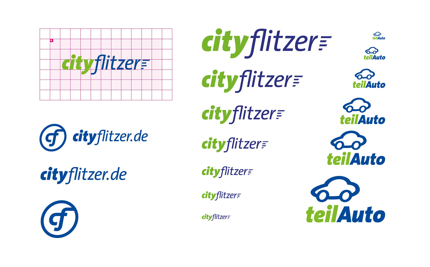 Markenarchitektur Logo im Corporate Design von teilAuto und cityflitzer als Teil des Branding Marketing