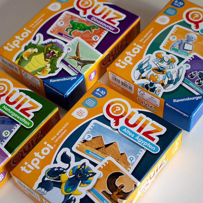 Packaging der vier verschiedenen tiptoi Quizze