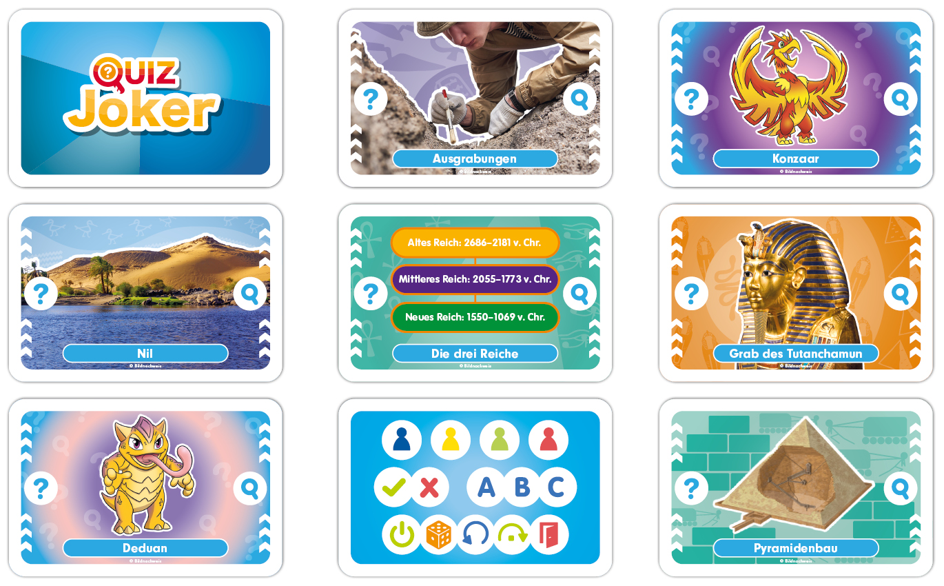 Nine different quiz cards