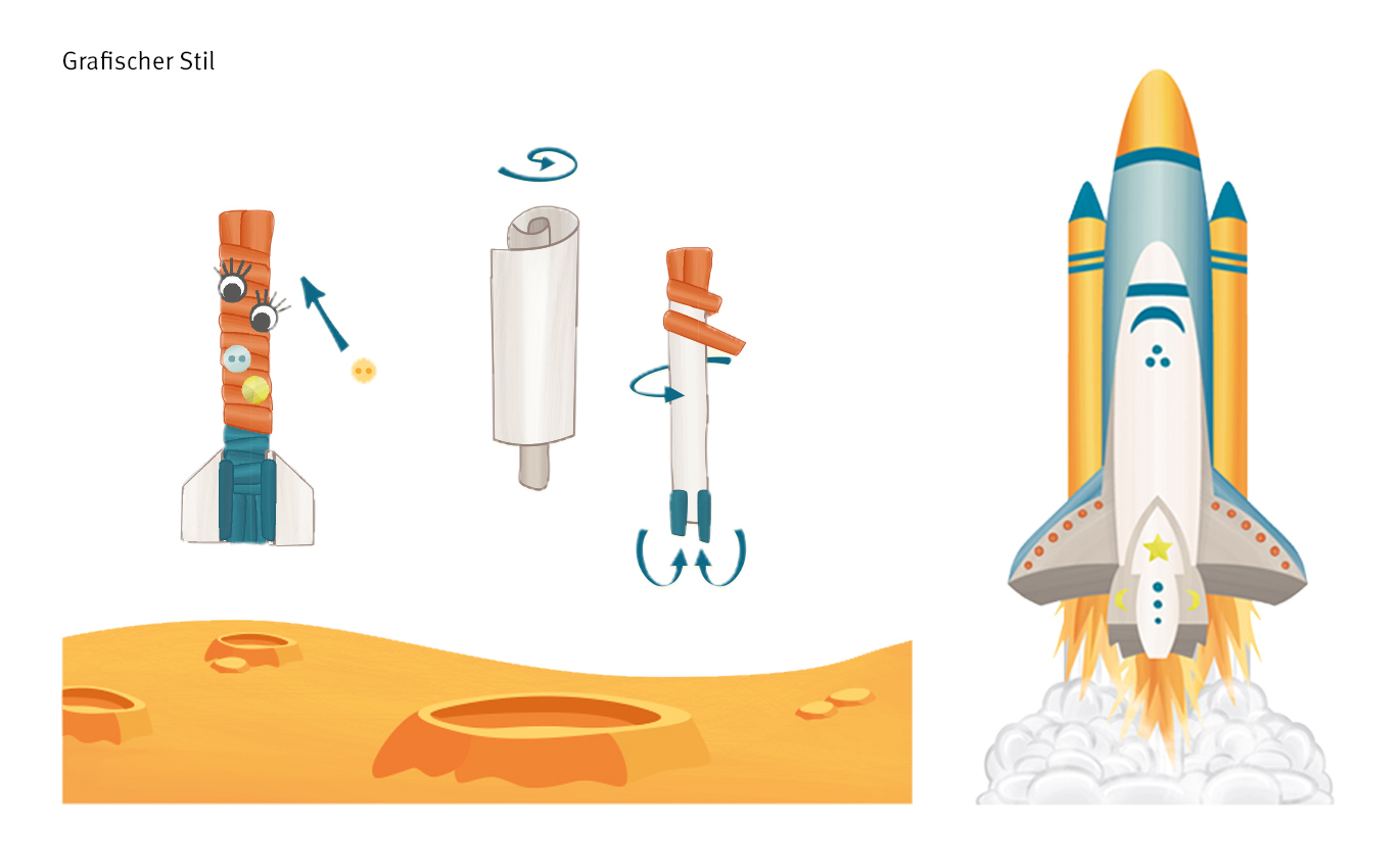 Grafischer Stil: Illustrationen einer Rakete