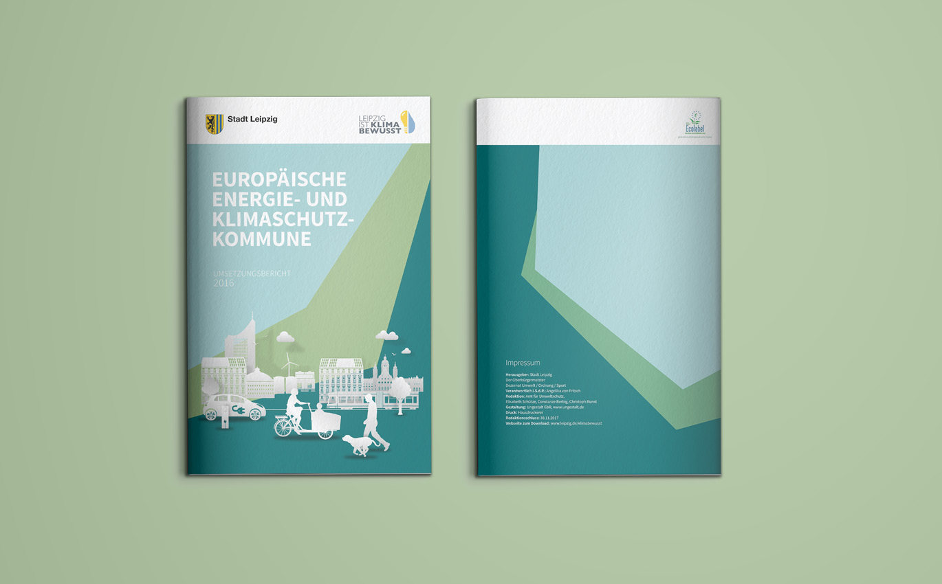 Front and back of the implementation report of the City of Leipzig